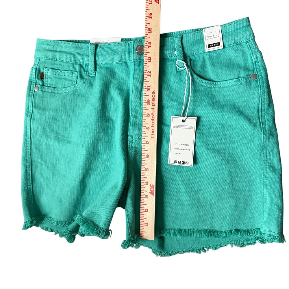 Judy Blue Teal Turquoise Mid Rise Shorts - Picture 4 of 4